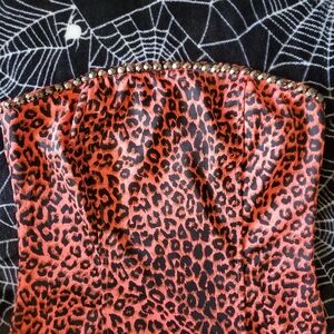 FOREVER 21 BLOOD ORANGE LEOPARD PRINT STRAPLESS DRESS